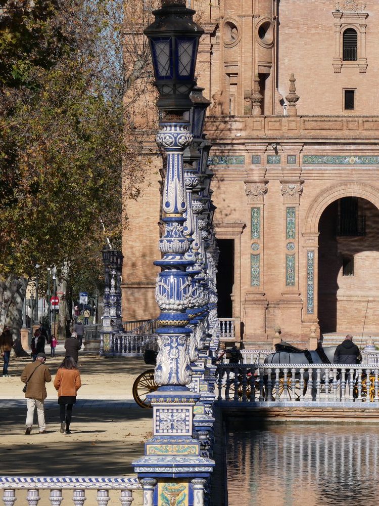 Colourful ceramic azulejo tiles at Plaza de Espana in Sevilla, Spain
