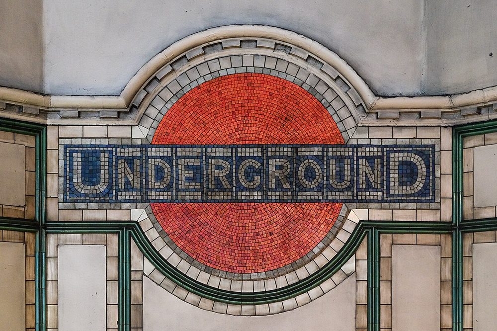 Mosaic Underground roundel sign at Maida Vale London Underground station