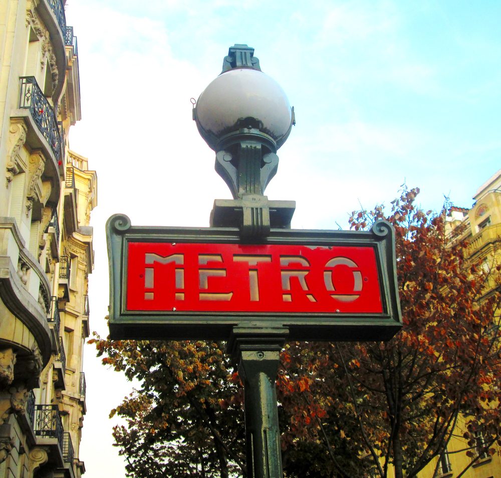 Entrance sign to the Mabillon Paris Metro station on Rue du Four