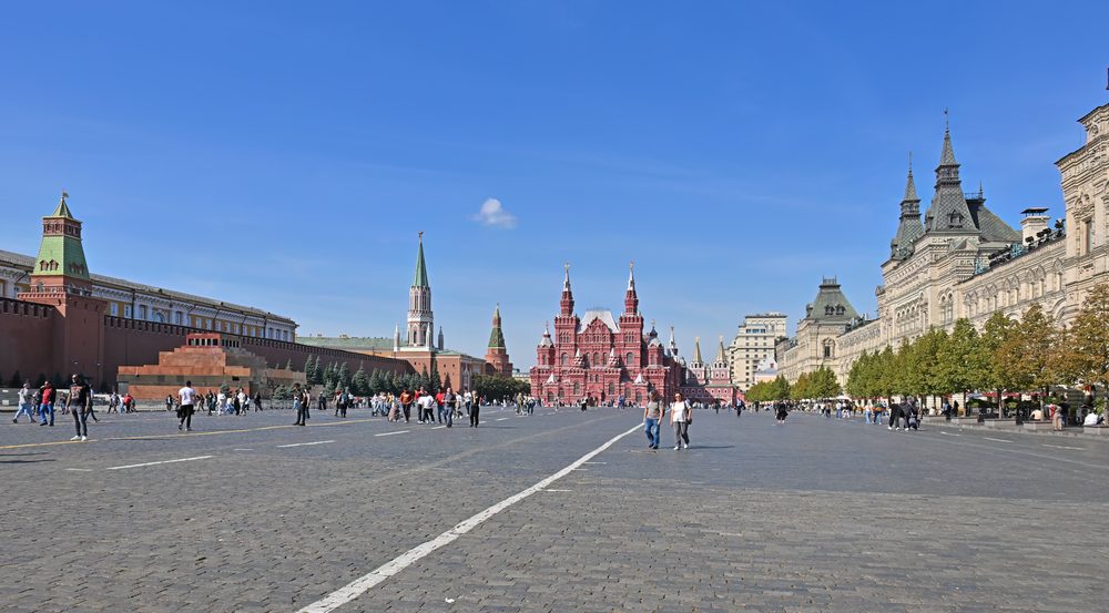 View of Red Square in Moscow with Saint Basil's Cathedral, representing the Russian language and culture