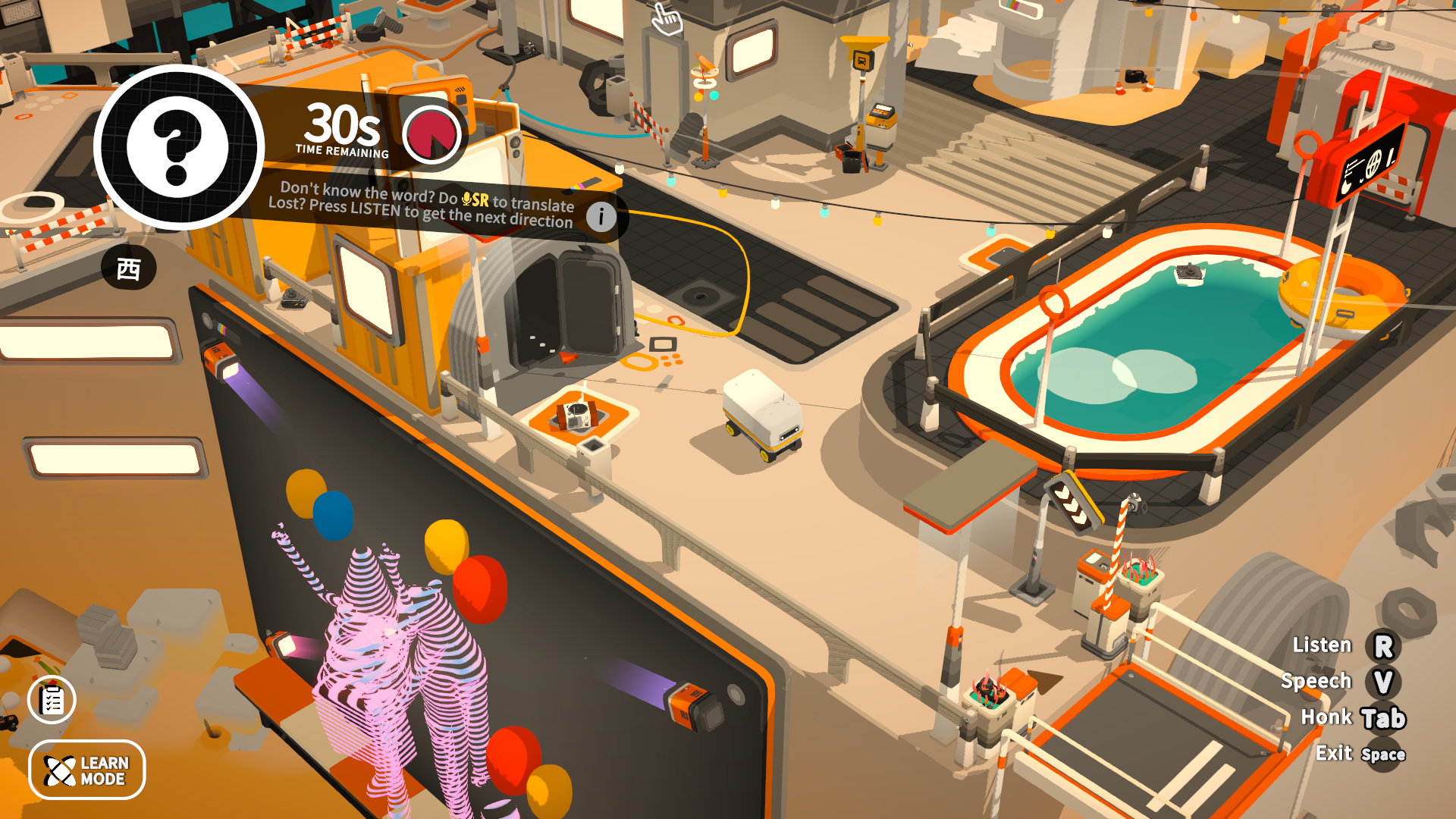 The delivery bot mini-game in Noun Town